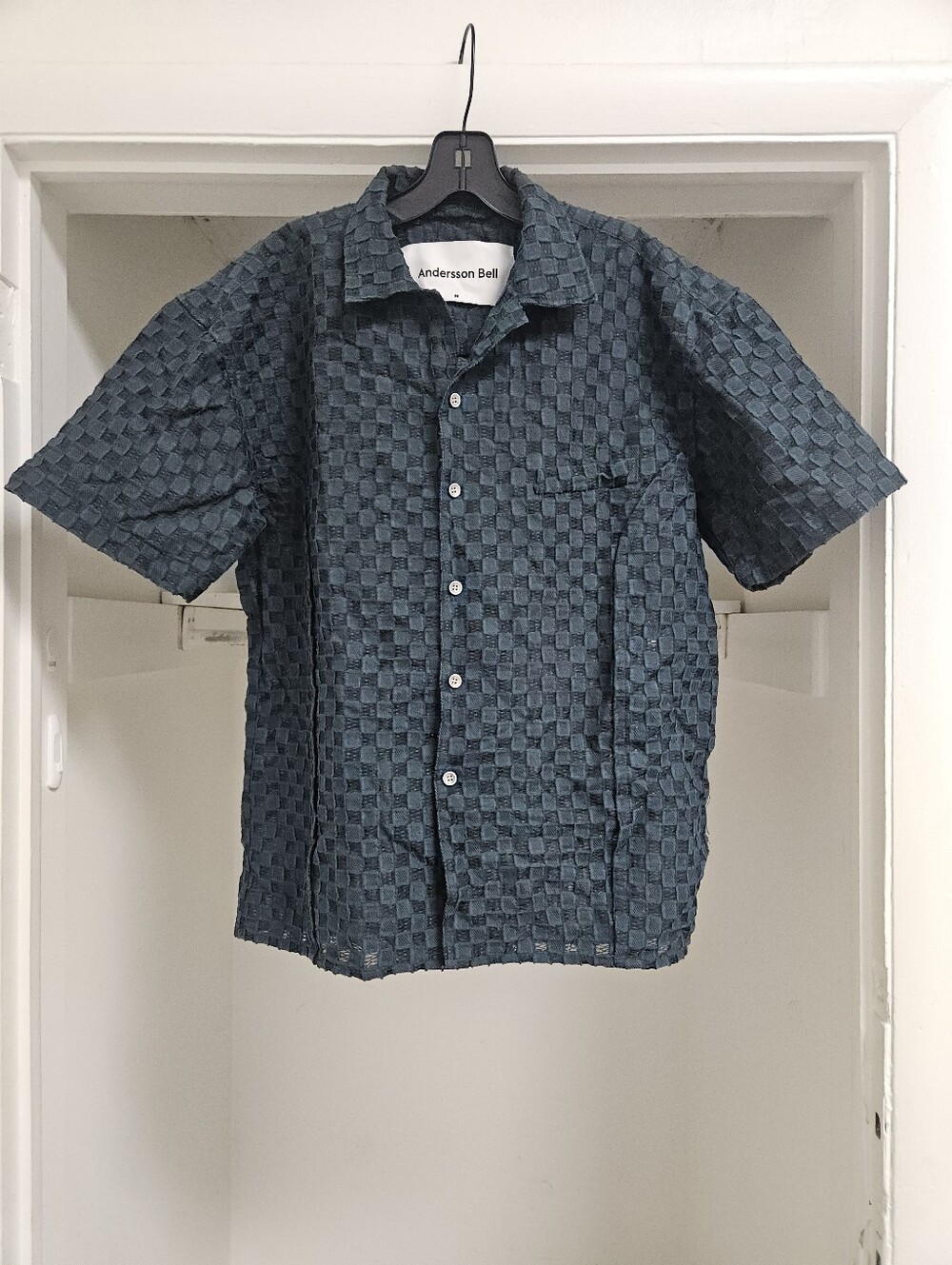 ANDERSSON BELL SHEER SQUARE OPEN COLLAR SHIRT MEDIUM DARK GREEN - Picture 4 of 6